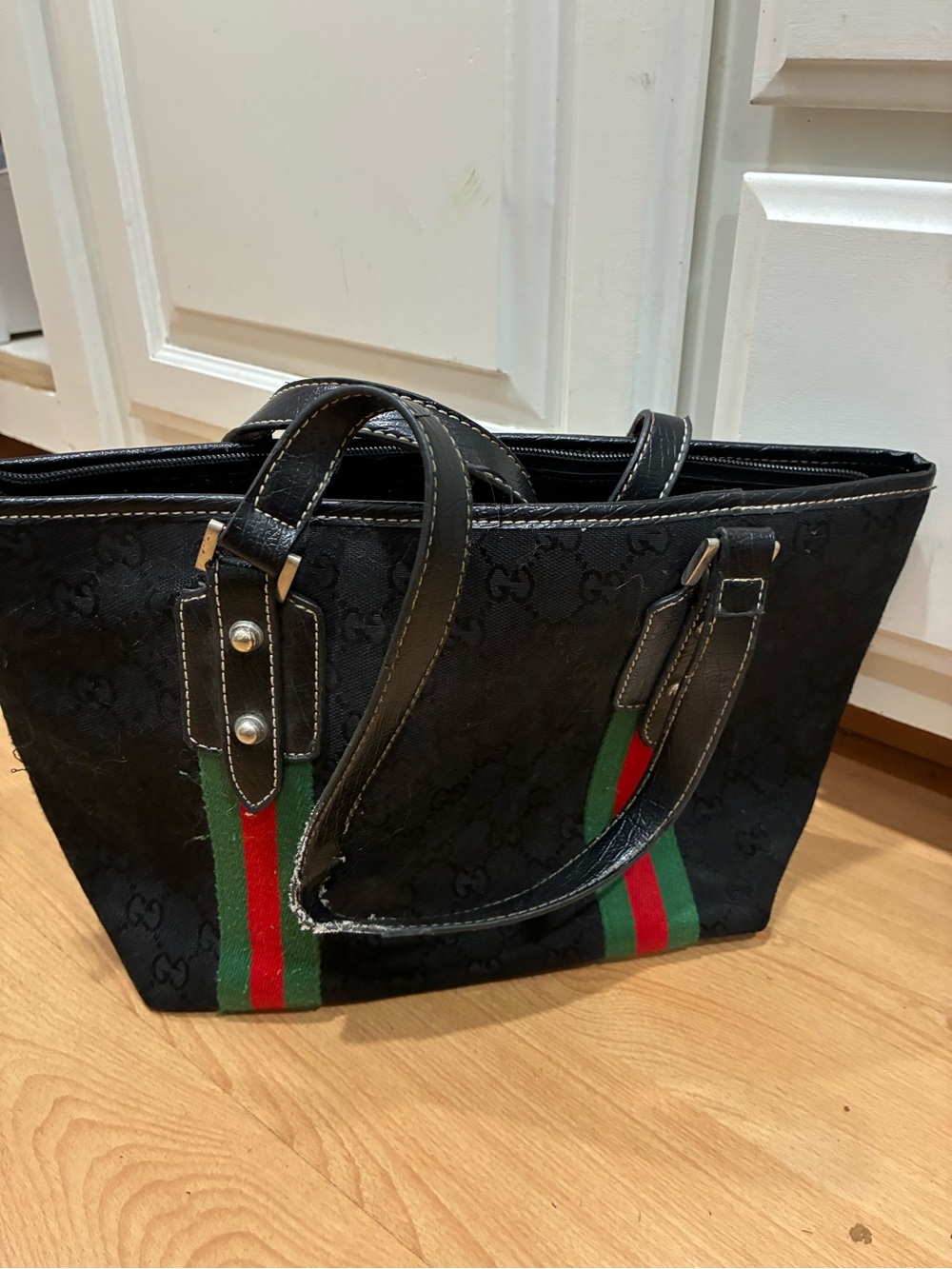 Vintage Gucci GG Canvas Tote – Black | Green & Red Web Stripe
